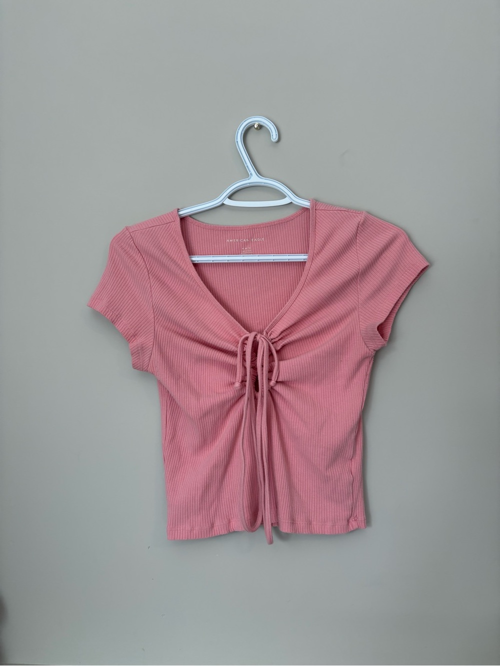 American Eagle Outfitters Rose Pink Ruched Tie-Front Crop Top
